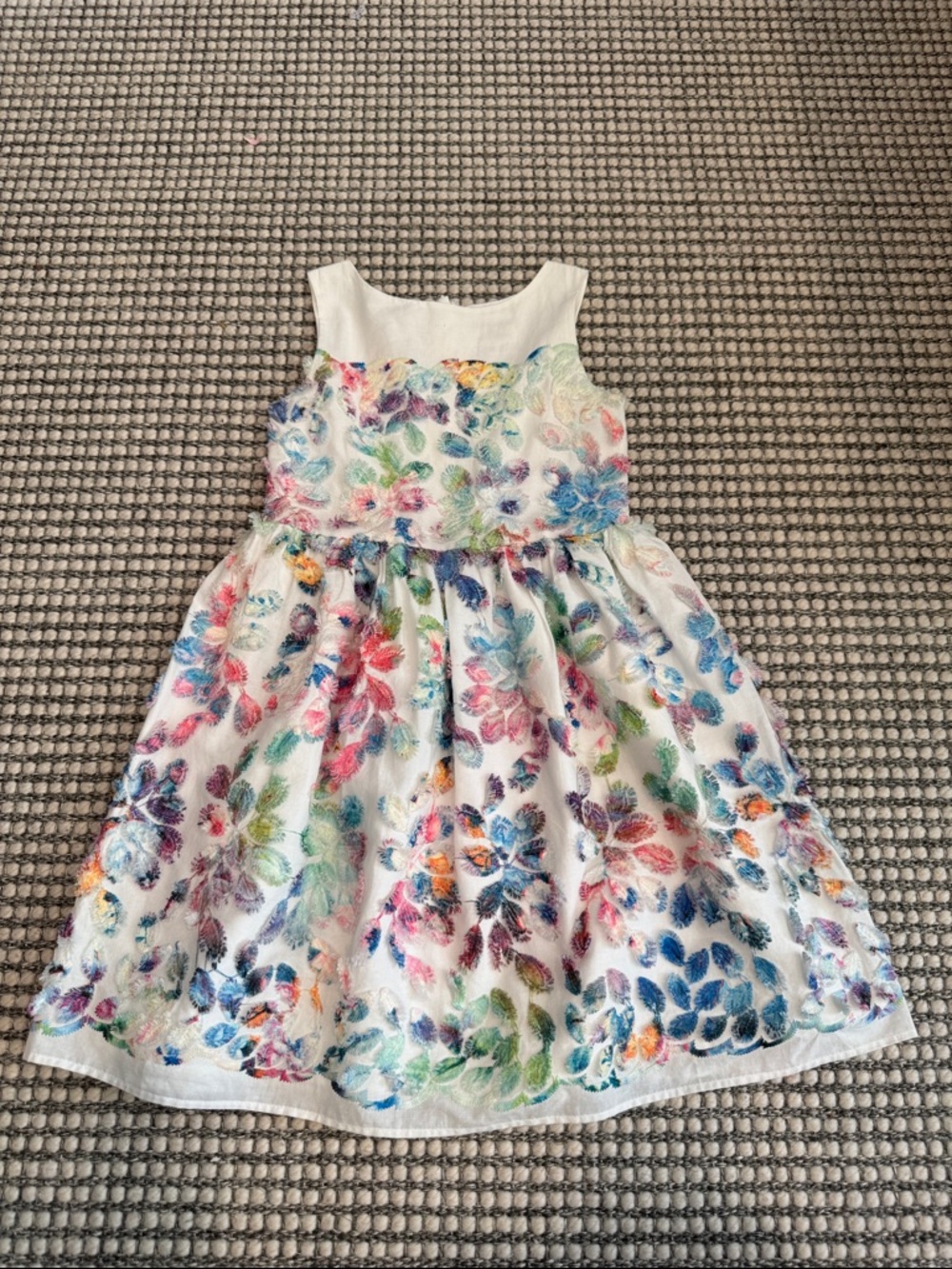 White Girls' Floral Embroidered Party Dress - Multicolor